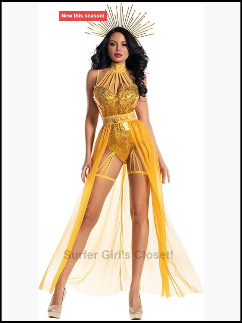 Rising Sun Beauty Costume Gold Sequin Teddy Skirted Belt Headpiece Adult X-Large